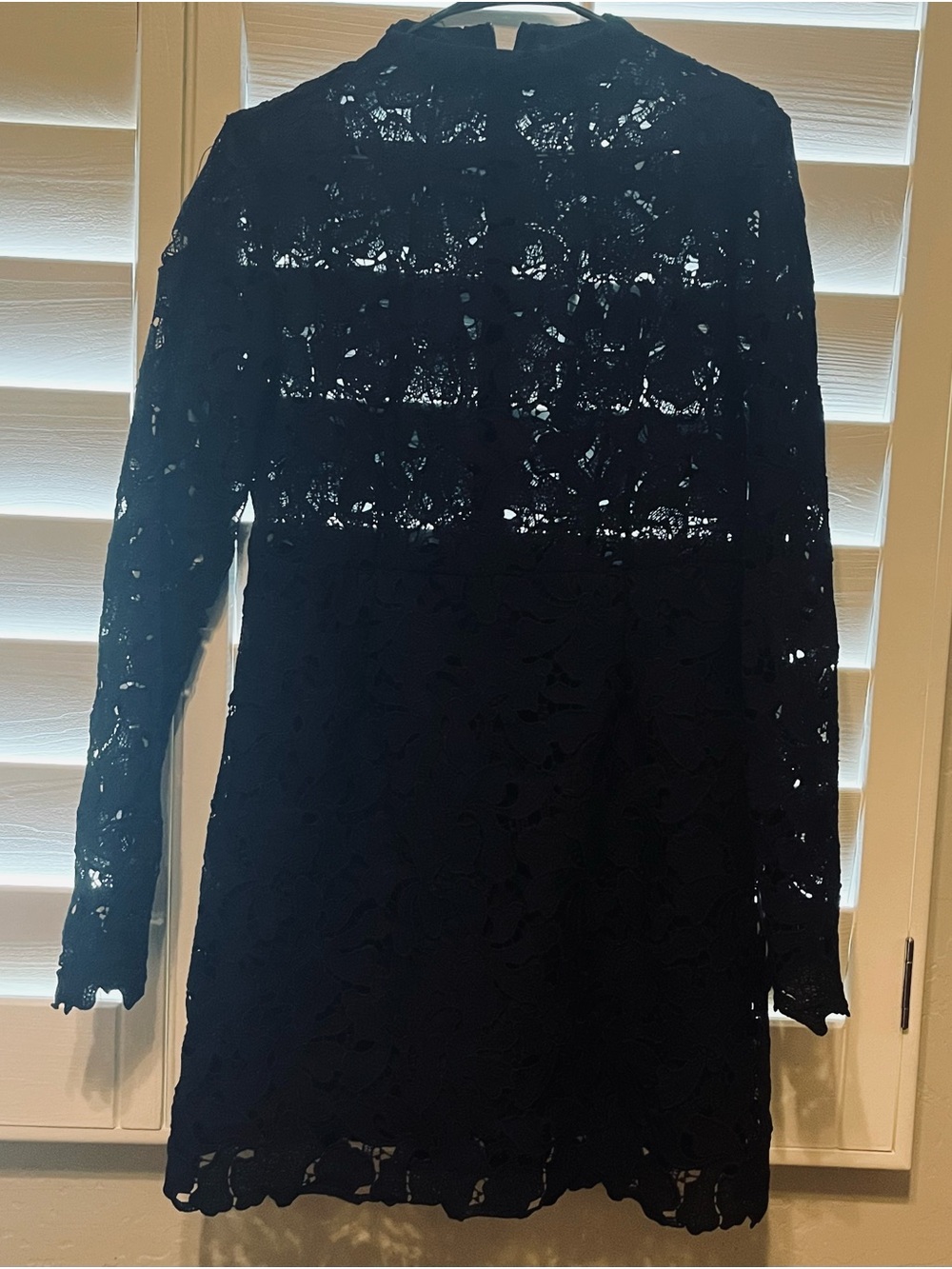 Black Long-Sleeve Lace Dress with High Neck